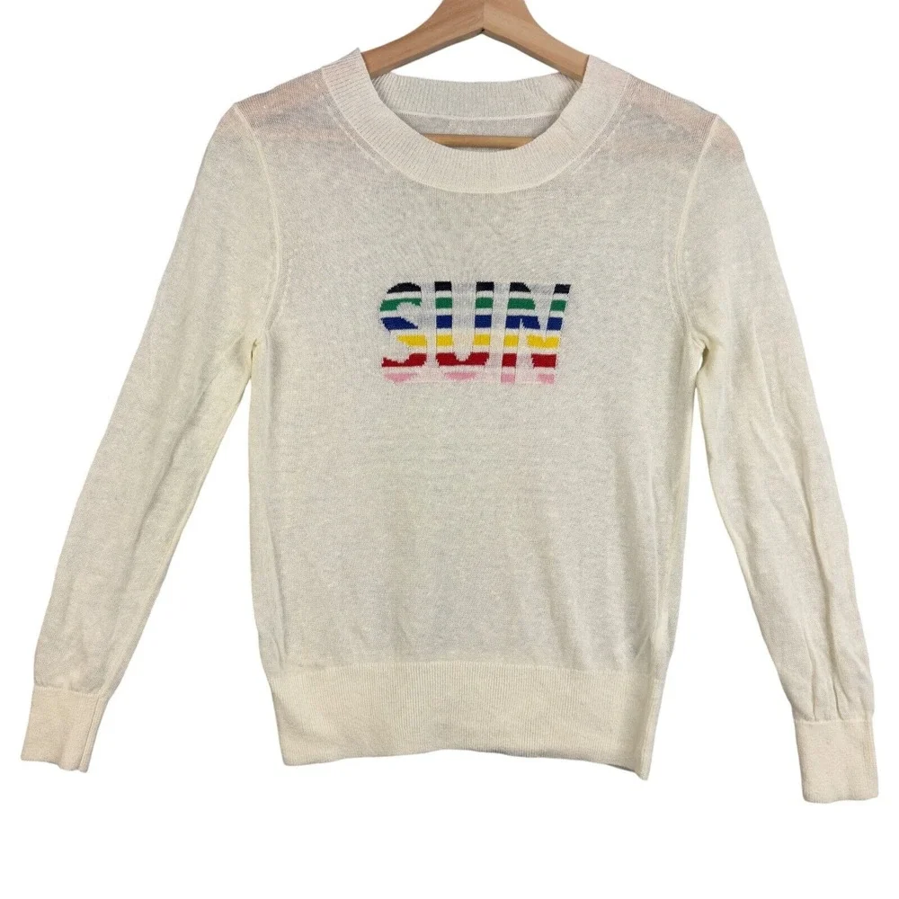 J. CREW Lightweight Sun Sweater Women Small Pullover Long Sleeve White Linen